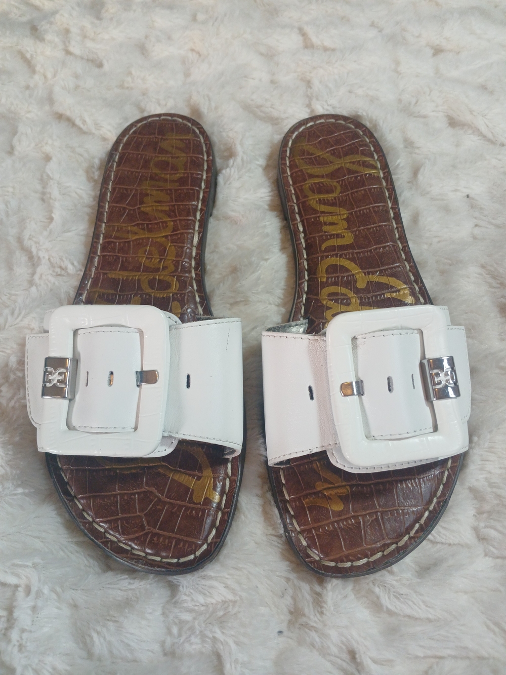 Sam Edelman Womens Granada Sandals Size 7M White Leather Slidr Buckle Flat